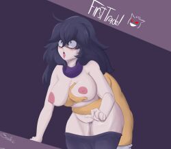  1boy 1girls 2d 2d_(artwork) alternate_version_available ambiguous_penetration big_breasts blue_eyes blush breast_grab breasts_out eyes_rolling_back from_behind hex_maniac long_hair nude_male obscured_face pale-skinned_female pants_down pokemon pubic_hair purple_hair saliva scarf shadow_over_eyes shadow_soulless simple_background swirly_eyes tongue_out  rating:explicit score: user:bot