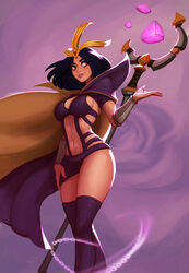 athletic_female black_hair breasts chains female hip_focus large_breasts league_of_legends leblanc lips midriff navel purple_thighhighs raichiyo33 red_eyes short_hair sideboob solo staff thick_thighs thighhighs thighs toned toned_female toned_stomach rating:Explicit score:42 user:monkaTOS1979