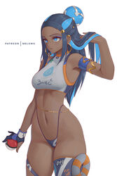 1girls 2022 black_hair blue_eyes breasts brown_skin dark-skinned_female dark_skin female female_only gym_leader hi_res highleg_panties hips holding_object long_hair medium_breasts melowh nessa_(pokemon) nintendo panties pokeball pokemon pokemon_ss sleeveless slim_waist solo solo_female thighs rating:Questionable score:330 user:WingGundam95