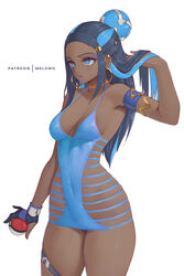 1girls 2022 alternate_version_available black_hair blue_eyes bodycon breasts brown_skin dark-skinned_female dark_skin dress female female_only gym_leader hi_res hips holding_object long_hair medium_breasts melowh nessa_(pokemon) nintendo pokeball pokemon pokemon_ss sleeveless slim_waist solo solo_female thighs rating:Questionable score:276 user:WingGundam95