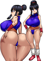 1girls ass black_eyes black_hair breasts cameltoe chichi dragon_ball dragon_ball_z female female_only gamjasssak hi_res large_breasts looking_back milf slutty_outfit solo solo_female thighs white_background rating:Explicit score:242 user:WatchTheLanguage