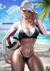 1girls abs beach beach_ball big_breasts bikini_bottom black_thong blonde_hair cap cleavage curvy_body curvy_female curvy_figure dandon_fuga eyebrow_piercing fit_female girl_abs girly_abs gwen_stacy looking_at_viewer marvel marvel_comics seductive_look solo_focus spider-gwen spider-man_(series) sports_jacket tagme thong vollyball voluptuous voluptuous_female rating:Explicit score:283 user:Dragon98