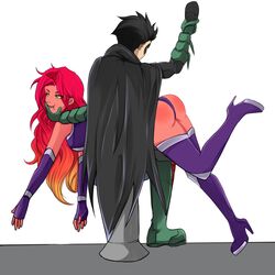 1boy 1girls alien_girl alien_look_like_human assertive_male bare_shoulders batman_(series) black_hair boots bubble_butt chin_grab chin_hold chin_lift cyberdarklord damian_wayne dc dc_comics dominant_male female femsub fingerless_gloves foot_up full_body gradient_hair green_eyes green_sclera happy_sub high_heel_boots justice_league_vs_teen_titans koriand'r leg_up long_hair looking_pleasured male maledom older_woman_and_younger_boy orange_skin over_the_knee_spanking pouting purple_boots purple_elbow_gloves purple_panties robin_(damian_wayne) robin_(dc) secretly_loves_it short_hair simple_background slippers smug smug_expression spank_marks spanking starfire submissive submissive_female superhero superheroine tamaranean teen_titans thigh_boots white_background wholesome_instant_loss rating:Explicit score:70 user:dreamydawe85