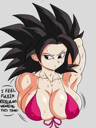 1girls armpits arms_behind_back bikini black_eyes black_hair breasts caulifla dialogue dragon_ball dragon_ball_super english_text huge_breasts jiggle lewdyartz micro_bikini muscular muscular_female nipple_bulge saiyan seductive sweat swimsuit text rating:Explicit score:70 user:TheGoat_xxxx