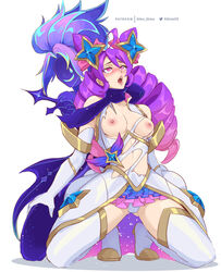 2girls akali allen_skies02 choking female female_only gwen_(league_of_legends) league_of_legends long_hair open_mouth panties purple_eyes purple_hair star_guardian_akali star_guardian_gwen star_guardian_series tears thick_thighs torn_clothes twintails yuri rating:Explicit score:156 user:LukeSkyLuke