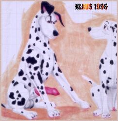 101_dalmatians 1990s 1996 20th_century 90s animal_genitalia animal_penis animal_pussy balls canine canine_penis canine_pussy claws color colored_pencil_(artwork) couple dalmatian disney dog domestic_dog erection female feral feral_only klaus_doberman male mammal penis perdita pongo pussy scowl sheath sitting smile style_emulation tail traditional_media traditional_media_(artwork) vintage rating:Explicit score:2 user:bot