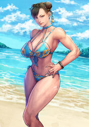 1girls alternate_costume beach big_breasts bikini blue_bikini bracelets capcom choker chun-li cirenk female female_only fully_clothed hair_buns hair_ornament looking_at_viewer solo solo_female solo_focus street_fighter swimsuit tagme rating:Safe score:174 user:Uglydude452