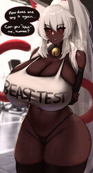 1girls animal_ear_fluff animal_ears arms_under_breasts bell_choker bell_collar black_sclera breast_hold breasts cat_ears cat_tail catgirl child_bearing_hips cleavage clothes_writing coco_(bakeneko) colored_sclera dark-skinned_female dark_skin dialogue english_text expressionless female female_focus female_only huge_breasts large_breasts long_hair mole_on_breast mole_under_eye open_mouth original original_character roresu shiny_skin skin_fang skindentation solo solo_female text thick_hips thick_thighs thigh_squish thighhighs thighs thunder_thighs unamused underwear very_long_hair white_hair white_tank_top wide_hips rating:Questionable score:534 user:WingGundam95