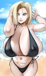 1girls 2022 alternate_version_available android_18 beach big_breasts bikini blonde_hair blue_eyes bracelet breasts busty cleavage clothing cloud dragon_ball ear_piercing earrings female female_focus female_only huge_breasts large_breasts light-skinned_female light_skin navel_piercing noblood ocean outside piercing realistic ryandomonica sky solo swimsuit thick_thighs wave wide_hips rating:Explicit score:123 user:Rex_Hollins