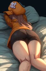 1girls absurd_res ass back_view bed big_ass big_butt brown_hair butt dudeunderscore eye_contact female female_only guilty_gear hat high_resolution light-skinned_female light_skin long_hair looking_at_viewer looking_back lying_on_stomach may_(guilty_gear) on_bed pillow shorts solo thick_thighs thighs rating:Questionable score:230 user:Thebuki