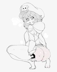 anus ass barefoot big_ass feet guilty_gear hat hoodie may_(guilty_gear) monochrome pubsnsfw soles spread_ass squatting thick_thighs vagina wet_pussy rating:Explicit score:78 user:RamlethalRp