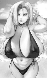 1girls 2022 alternate_version_available android_18 breasts cameltoe cleavage curvy dragon_ball erect_nipples female female_focus female_only gigantic_breasts huge_areolae huge_ass monochrome noblood puffy_nipples ryandomonica short_hair thick_lips voluptuous wide_hips rating:Explicit score:87 user:FunckoPop