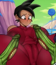 1girls 2boys balls big_breasts bodysuit breasts detnox dragon_ball dragon_ball_z erect_penis female huge_breasts male namekian original_character penis saiyan short_hair skin_tight skindentation spread_legs testicles thick_thighs tomboy tufura_(detnox) rating:Explicit score:82 user:Cursedcrow