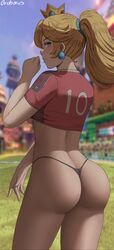 1girls 2022 ass ass_cleavage ass_focus ass_shot back back_view bangs black_thong blonde_hair blue_eyes blush breasts bubble_butt butt_crack closed_mouth crown earrings female female_only hi_res hips huge_ass light-skinned_female light_skin looking_back mario_(series) mario_strikers medium_breasts nintendo oroborusart outdoors panties ponytail princess princess_peach royalty savagexthicc sidelocks slim_waist soccer_field soccer_uniform solo sportswear standing thick_thighs thighs thong underboob underwear wide_hips rating:Questionable score:281 user:WingGundam95