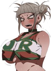 1girls big_breasts blonde_hair blush breasts cheerleader cheerleader_uniform coffing_(artist) double_bun female himiko_toga my_hero_academia solo solo_female standing u.a._cheerleader_outfit upper_body white_background yellow_eyes rating:Questionable score:382 user:Thebuki