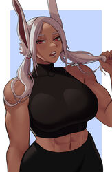 1girls abs big_breasts breasts bunny_ears crop_top dark-skinned_female dark_skin female fully_clothed gud0c miruko muscular muscular_female my_hero_academia rumi_usagiyama solo tagme twintails white_hair rating:Safe score:335 user:Bruhfuck69