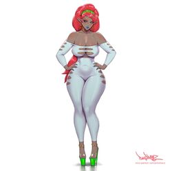 1girls blue_lipstick breath_of_the_wild dark-skinned_female dark_skin feet female gerudo green_eyes hands_on_hips high_heels nintendo open_toe_shoes pinkdrawz platform_heels red_hair stiletto_heels the_legend_of_zelda urbosa wide_hips rating:Explicit score:322 user:Pxpx