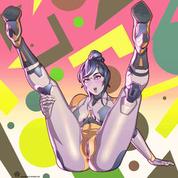 1girls ahe_gao alternate_version_available big_breasts black_hair blush bottomless cleavage eyes_rolling_back female female_focus female_only fortnite highres legs_apart legs_up metallic_body mila_the_mute nude red_eyes robot robot_girl tongue tongue_out tsuki_(fortnite) vagina rating:Explicit score:15 user:just_blursed