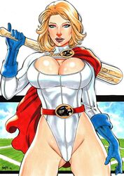 1girls baseball_bat big_breasts blonde_hair cleavage cleavage_cutout cleavage_overflow curvaceous curvy_body curvy_female curvy_figure dc dc_comics dcau ed_benes_studio huge_breasts justice_league_unlimited justice_society_of_america kara_zor-el karen_starr leotard looking_at_viewer milf power_girl short_hair signature solo_female superman_(series) thong_leotard vagner_fernandes voluptuous voluptuous_female white_leotard rating:Questionable score:30 user:Dragon98