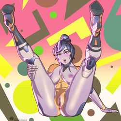 1girls ahe_gao alternate_version_available big_breasts black_hair blush bottomless cleavage eyes_rolling_back female female_focus female_only fortnite highres legs_apart legs_up metallic_body mila_the_mute nude nude_female red_eyes robot robot_girl tongue tongue_out topless tsuki_(fortnite) vagina rating:Explicit score:50 user:just_blursed