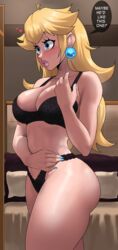 1girls 2022 black_lingerie blonde_hair blue_eyes bra breasts curvy dialogue dick_sucking_lips echosaber english_text female hi_res hips huge_breasts lingerie long_hair mario_(series) nintendo princess princess_peach royalty slim_waist speech_bubble text thick_thighs thighs thong voluptuous voluptuous_female wide_hips rating:Questionable score:829 user:WingGundam95