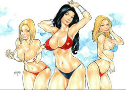 3girls big_boobs bikini_bottom black_eyebrows black_hair blonde_eyebrows blonde_female blonde_hair breasts bulge_through_clothing curvaceous curvy_body curvy_female curvy_figure dc dc_comics donna_troy ed_benes_studio iago_maia justice_league justice_society_of_america kara_danvers karen_starr leaning_forward long_hair looking_at_viewer milf power_girl red_bikini_bottom seductive_look short_hair sideboob signature supergirl superman_(series) tagme voluptuous voluptuous_female wonder_girl wonder_woman_(series) rating:Questionable score:62 user:Dragon98