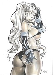 1girls ass batman_(series) big_ass big_breasts bulging_breasts curvaceous curvy_body curvy_female curvy_figure dc dc_comics ed_benes_studio erect_nipples female female_only harley_quinn iago_maia large_ass large_breasts latex_bra latex_gloves latex_thong looking_at_viewer looking_back looking_back_at_viewer monochrome rear_view signature solo solo_female sunglasses_on_head supervillainess twintails voluptuous_female rating:Questionable score:29 user:Dragon98