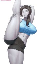 1girls abs ass athletic athletic_female barefoot bedroom_eyes black_hair cameltoe clothed eye_contact feet_out_of_frame female female_focus female_only grabbing_own_leg grey_body highres leg_grab long_hair looking_at_viewer nintendo ponytail shorts six_pack smile solo solo_female sports_bra standing_on_one_leg superbusty thick_thighs toned toned_female tongue tongue_out wii_fit wii_fit_trainer wink winking_at_viewer rating:Explicit score:183 user:tritu