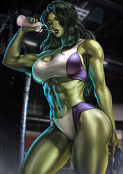 1girls abs artist_name big_breasts clothed curvaceous curvy_female curvy_figure dandon_fuga drinking drinking_water eyes_closed female female_only fingerless_gloves fit fit_female gloves green-skinned_female green_body green_hair green_skin gym high_resolution highres holding_object hulk_(series) large_breasts marvel marvel_comics muscles muscular muscular_female navel she-hulk solo solo_female sports_bikini sports_bra sports_panties thick_thighs very_high_resolution voluptuous voluptuous_female water water_bottle workout_clothes rating:Questionable score:46 user:Crcole331