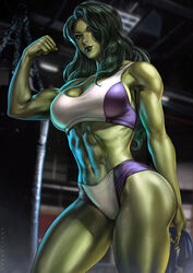 1girls abs artist_name big_breasts clothed curvaceous curvy_female curvy_figure dandon_fuga female female_only fit fit_female flexing_bicep green-skinned_female green_body green_hair green_skin gym high_resolution highres hulk_(series) large_breasts looking_at_viewer marvel marvel_comics muscles muscular muscular_female navel pouring_on_breasts she-hulk smirk smirking smirking_at_viewer solo solo_female sports_bikini sports_bra sports_panties thick_thighs very_high_resolution voluptuous voluptuous_female workout_clothes rating:Questionable score:57 user:Crcole331