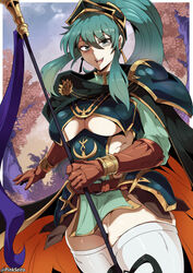 >:) 1girls alternate_costume alternate_hairstyle aqua_eyes bare_thighs blue_eyes blue_hair breasts cape eirika_(fire_emblem) eirika_(pledged_restorer)_(fire_emblem) female female_only fire_emblem fire_emblem:_the_sacred_stones fire_emblem_heroes gloves long_hair looking_at_viewer masturbation medium_breasts nintendo no_panties official_alternate_costume official_alternate_hairstyle open_mouth pelvic_curtain pinkseito ponytail pussy rubbing_pussy smile smug solo spear teal_eyes teal_hair thick_thighs thighhighs underboob weapon rating:Explicit score:32 user:kris923