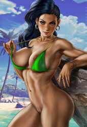 1girls abs areolae areolae_slip ass beach big_ass big_breasts bikini bikini_pull bikini_top black_hair bottomless bottomless_female bracelet bracelets breasts brown_eyes capcom clothed clothing dandon_fuga dark-skinned_female dark_skin earrings female female_only golden_bracelet golden_earrings green_bra green_panties human human_only jewelry large_breasts latina laura_matsuda long_hair looking_at_viewer muscle muscle_tone muscular muscular_female navel palm_tree pov redbone ring smile solo solo_female solo_focus standing street_fighter street_fighter_v swimsuit thick_thighs rating:Explicit score:35 user:Crcole331