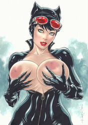 1girls alternate_breast_size batman_(series) big_breasts black_hair breasts cat_suit catwoman dc dc_comics ed_benes_studio erect_nipples female female_only looking_at_viewer nipple_bulge nipples pink_nipple red_lipstick rubismar_da_costa short_hair signature skin_tight solo solo_female solo_focus tagme touching_breast upper_body rating:Explicit score:81 user:Dragon98