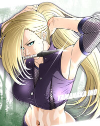 1girls 2022 5:4_aspect_ratio adjusting_hair armpit_crease armpit_pose armpits arms_behind_head arms_up battle blonde_hair blue_eyes bra breasts character_name clothing crop_top dirty dirty_face earrings english english_text female female_only fighting fishnet_bra fishnet_elbow_gloves fishnets forest_background fringe fully_clothed glaring hair_over_one_eye high_resolution ino_yamanaka jewelry kunai kunoichi large_breasts lipstick long_hair looking_at_viewer makeup midriff mouth_hold naruto naruto:_the_last naruto_(series) naruto_shippuden navel ninja pink_lipstick purple_crop_top purple_skirt saburo_des shounen_jump showing_armpits skirt smooth_armpits solo sparkle stud_earrings text torn_clothes tying_hair unbuttoned unbuttoned_shirt upper_body very_high_resolution waist_up weapon weapon_in_mouth rating:Safe score:136 user:Inthedark