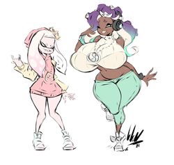 2girls alternate_breast_size anthro big_breasts breasts clothed clothing dullvivid duo female female_only huge_breasts large_breasts marina_(splatoon) pearl_(splatoon) splatoon splatoon_2 tagme rating:Questionable score:53 user:Iamindebt