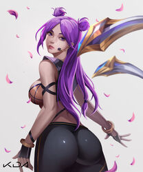 big_ass big_breasts clover7 k/da_kai'sa k/da_series kai'sa league_of_legends leggings letsbe looking_at_viewer purple_eyes purple_hair riot_games rating:Questionable score:72 user:h4niS