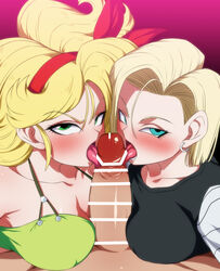 1boy 2girls android_18 bad_launch bar_censor big_ass big_penis blue_eyes blush breasts censor_bar censored double_paizuri dragon_ball dragon_ball_z earrings eye_contact green_eyes hair_ribbon launch licking licking_penis light_skin looking_at_viewer lunch_(dragon_ball) male_pov paizuri penis pov rom threesome unseen_male_face rating:Explicit score:171 user:Thebuki