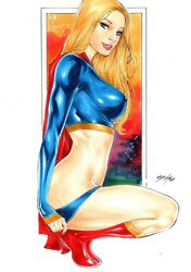 1girls big_breasts blonde_hair blue_eyes breasts cape curvaceous curvy_body curvy_female curvy_figure dc dc_comics ed_benes_studio erect_nipples female female_focus female_kryptonian female_only iago_maia justice_league kara_danvers kryptonian latex_thighhigh_boots long_hair looking_at_viewer nipple_bulge pulling_panties red_lipstick supergirl tagme thick_thighs voluptuous voluptuous_female rating:Questionable score:40 user:Dragon98