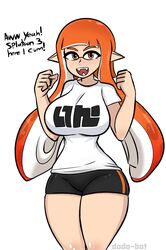 1girls :d big_breasts bike_shorts clothed dodo-bot excited fangs female funny inkling_girl meme nintendo orange_eyes orange_hair orange_inkling_girl pun solo splatoon splatoon_3 t-shirt wide_hips rating:Explicit score:135 user:DickGuy8719