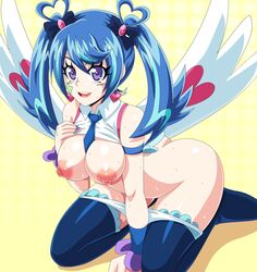 ass between_breasts blue_angel blue_eyes blue_hair breasts earrings female heart heart_earrings highres jewelry large_breasts lewdamone long_hair necktie nipples open_mouth panties solo sweat tattoo thighhighs twintails underwear white_panties wings yu-gi-oh! yu-gi-oh!_vrains zaizen_aoi rating:Explicit score:84 user:fumi26