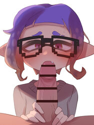 1boy 1girls 8-bit_(splatoon) blank_background blowjob blue_hair blush fangs glasses inkling inkling_girl nintendo organ_rn pink_eyes pointy_ears purple_eyes splatoon splatoon_(series) splatoon_3 sweat sweatdrop sweater white_background rating:Explicit score:214 user:sphinx__