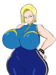 1girls android_18 blonde blonde_female blonde_hair blonde_hair_female blue_eyes cameltoe chun-li_(cosplay) cleavage curvy dragon_ball erect_nipples female gigantic_breasts huge_areolae huge_ass momiji_(artist) puffy_nipples short_hair sketch street_fighter thick_lips venus_body voluptuous wide_hips yellow_hair rating:Explicit score:125 user:KillyWilly