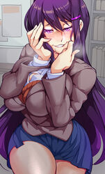 1girls aroused biting_lip breasts clothed clothed_female doki_doki_literature_club drooling female female_only hands_on_face horny huge_breasts looking_at_viewer nisego purple_eyes purple_hair pussy_juice pussy_juice_drip school_uniform solo solo_female solo_focus thick_thighs voluptuous wet wet_pussy yandere yuri_(doki_doki_literature_club) rating:Questionable score:212 user:SquadalaGuy