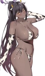 1girls 2022 bikini black_hair blue_archive blush breasts brown_skin cow_print cow_print_bikini dark-skinned_female dark_skin embarrassed female female_only halo hips huge_breasts ichinose_(ichinose1592) karin_(blue_archive) long_hair looking_at_viewer ponytail slim_waist thick_thighs thighs wide_hips yellow_eyes rating:Questionable score:120 user:WingGundam95