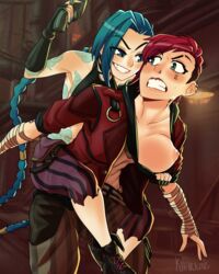 2girls arcane arcane_jinx arcane_vi breasts_out clothed clothed_female female female_only imminent_sex incest jinx_(league_of_legends) khartemis league_of_legends riot_games sisters tagme vi watermark yuri rating:Explicit score:93 user:soplon