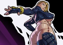 1girls alternate_version_available armwear ass ass_focus big_ass big_breasts blonde_hair blue_eyes breasts cammy_white capcom clothing dat_ass equinox006 erect_nipples female female_only hair huge_ass legwear lips sideboob solo solo_female street_fighter topwear rating:Explicit score:44 user:daft_human