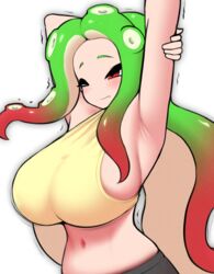 1girls armpits arms_behind_back arms_up big_breasts blush breasts green_hair hi_res light-skinned_female light_skin long_hair midriff multicolored_hair navel nintendo nobunagapero octoling octoling_girl peronattu red_eyes red_hair sideboob simple_background solo splatoon splatoon_(series) stretching tentacle_hair tight_clothing upscaled white_background rating:Questionable score:46 user:StrgtOctoBoi