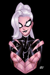 1girls 2dnsfw 2dswirl black_cat_(marvel) edge_of_spider-verse felicia_hardy female female_only long_hair marvel marvel_comics night-spider nipples nipples_visible_through_clothing ponytail solo spider-man_(series) white_hair rating:Explicit score:38 user:LordNice