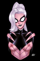 1girls 2022 2dnsfw 2dswirl big_breasts biting_lip black_cat_(marvel) blush breasts felicia_hardy female female_only fishnets light-skinned_female light_skin marvel marvel_comics night-spider solo spider-man_(series) white_hair rating:Explicit score:60 user:Tronitrus