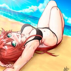 1girls arms_up artist_request beach belly belly_button big_breasts breasts female female_only ginger ginger_hair green_eyes guilty_gear jack-o'_valentine large_breasts laying_down laying_on_back lipstick looking_at_viewer looking_back natuelchido orange_hair red_hair redhead sea swimsuit swimwear thick thick_thighs thighs tummy wet wet_body rating:Questionable score:69 user:Fumeknight1